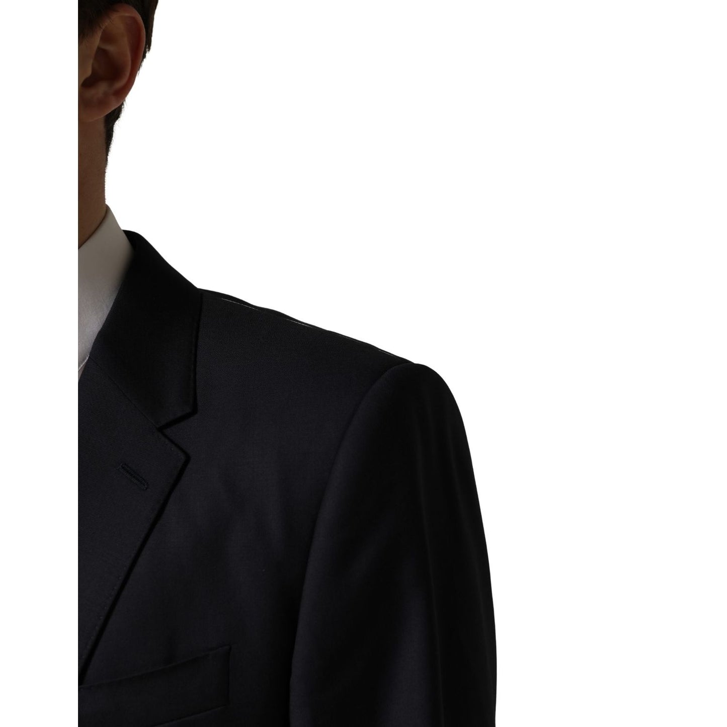 Dolce & Gabbana Dark Blue Wool Slim Fit Coat Men Jacket Blazer