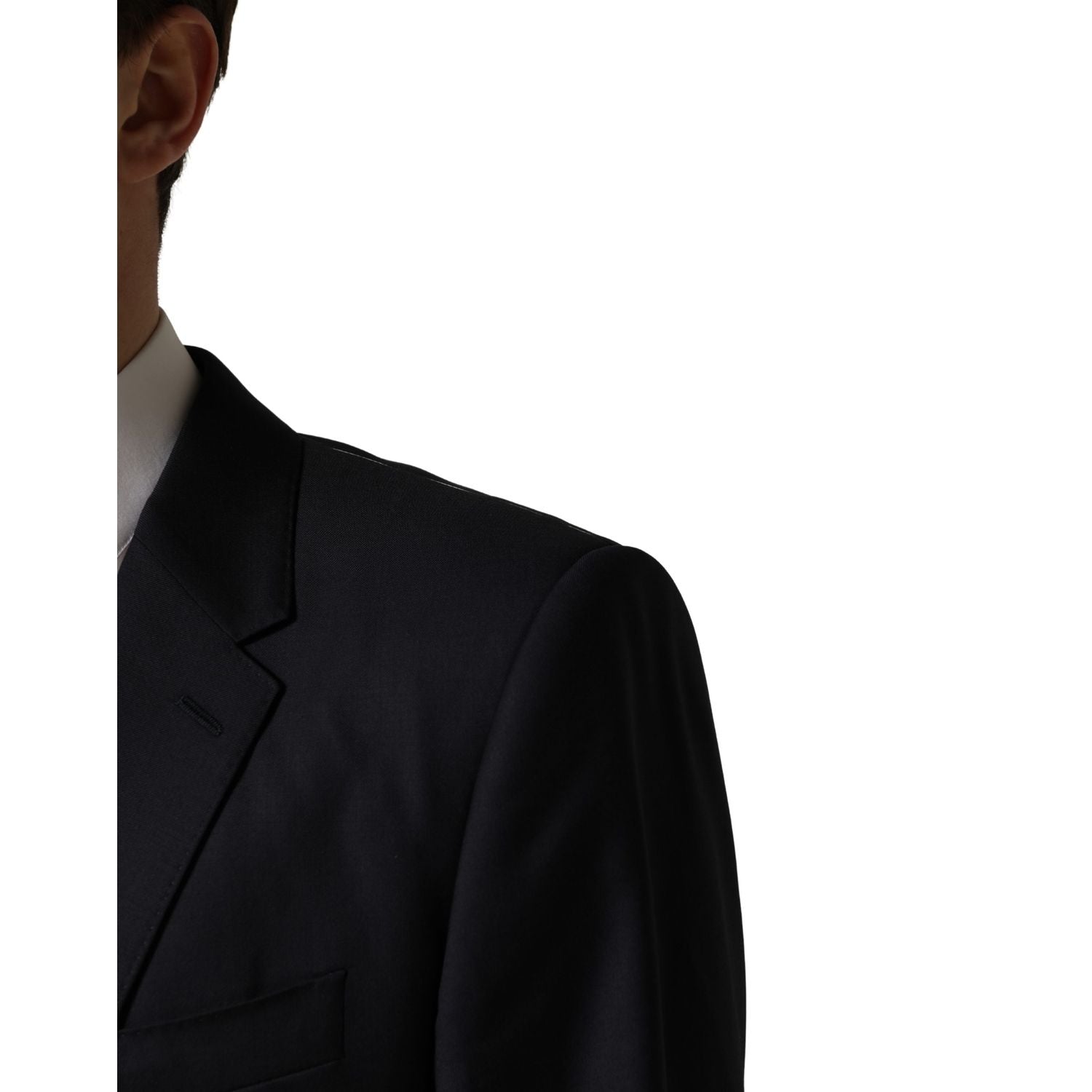 Dolce & Gabbana Dark Blue Wool Slim Fit Coat Men Jacket Blazer