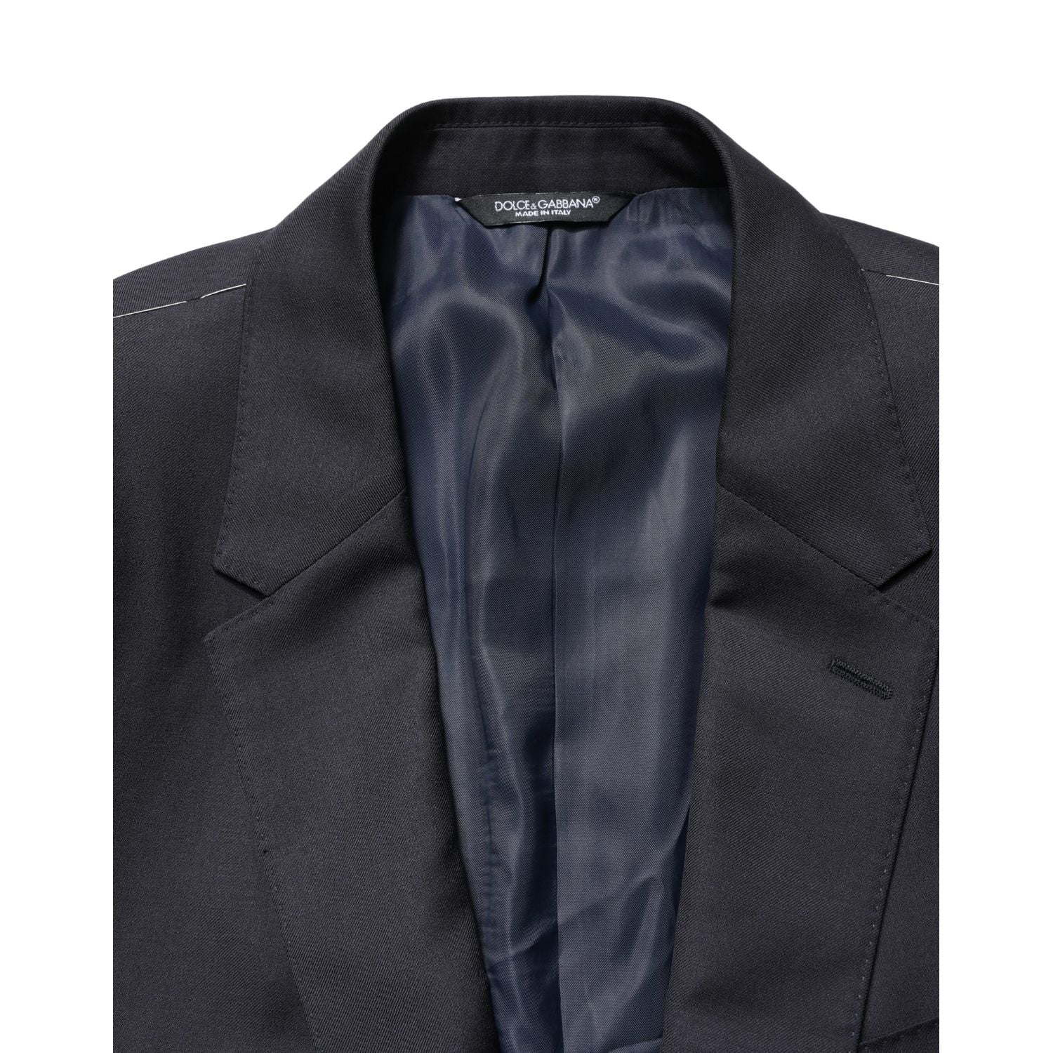 Dolce & Gabbana Dark Blue Wool Slim Fit Coat Men Jacket Blazer