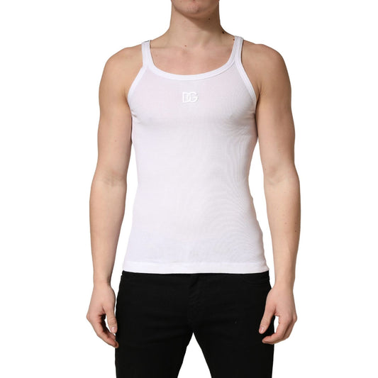 Dolce & Gabbana White Ribbed Cotton Sleeveless Tank T-shirt