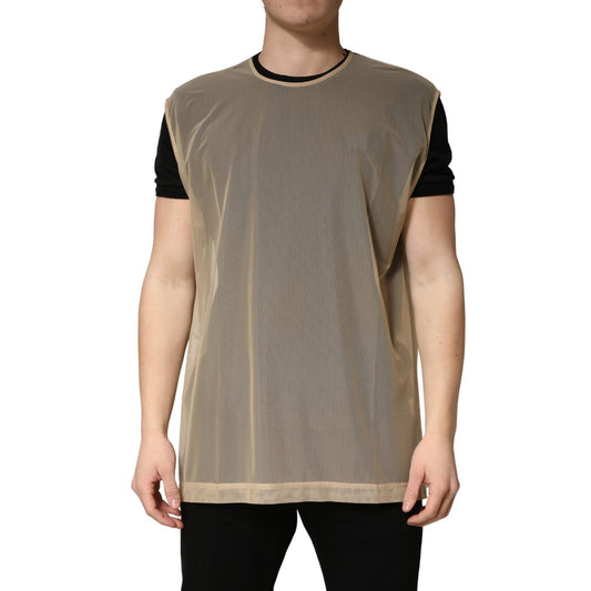 Dolce & Gabbana Beige Crew Neck Sleeveless Mesh Top T-shirt