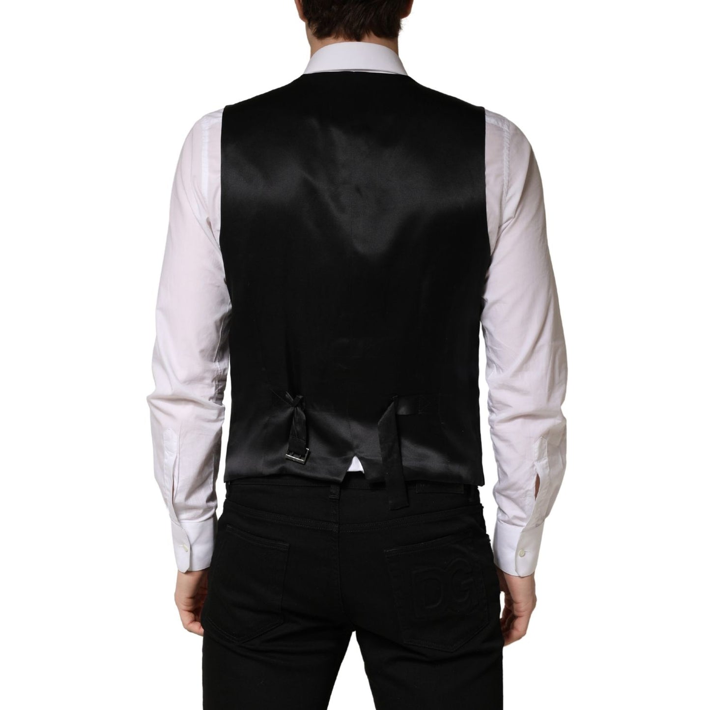 Dolce & Gabbana Black Wool Single Breasted Men Waistcoat Vest