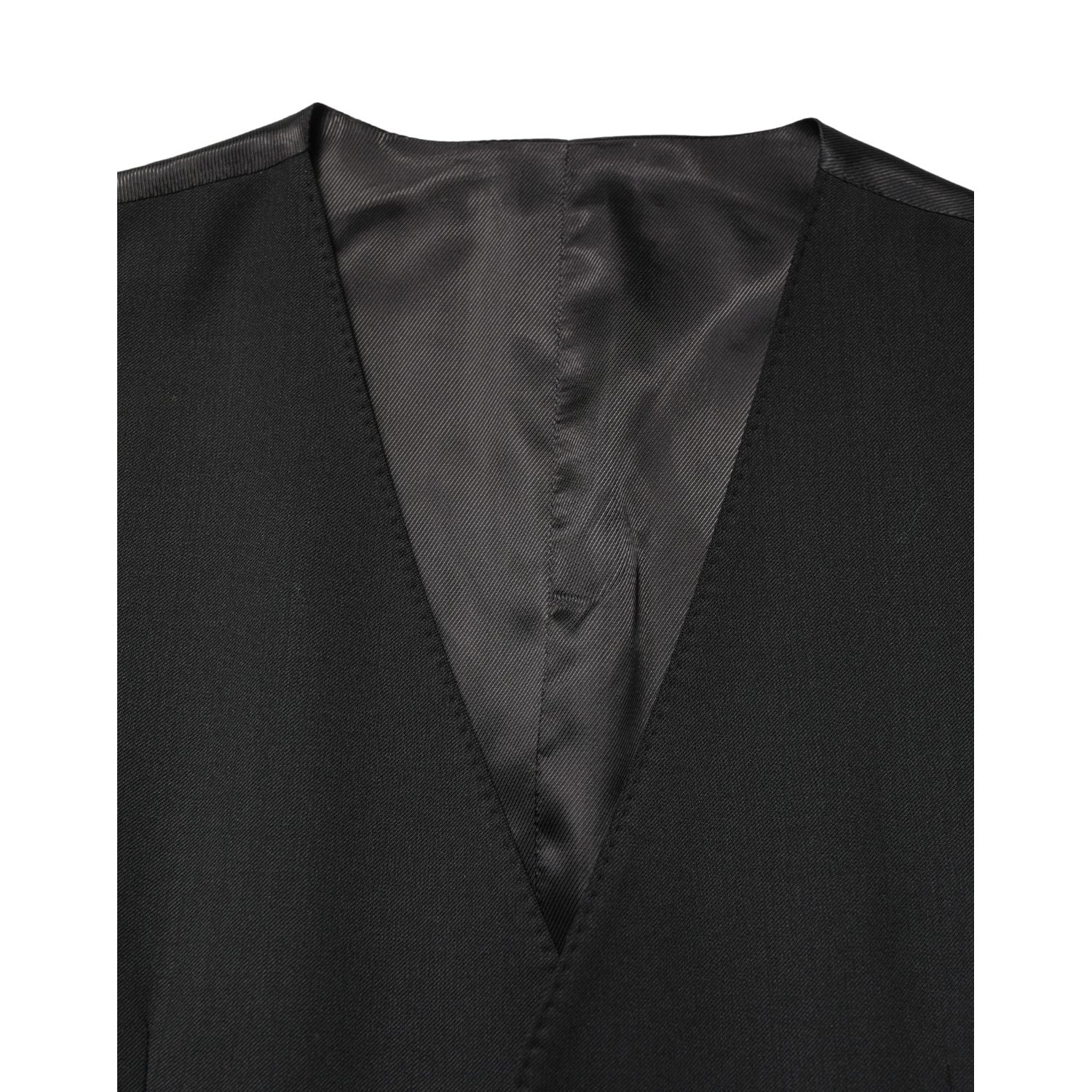 Dolce & Gabbana Black Wool Single Breasted Men Waistcoat Vest