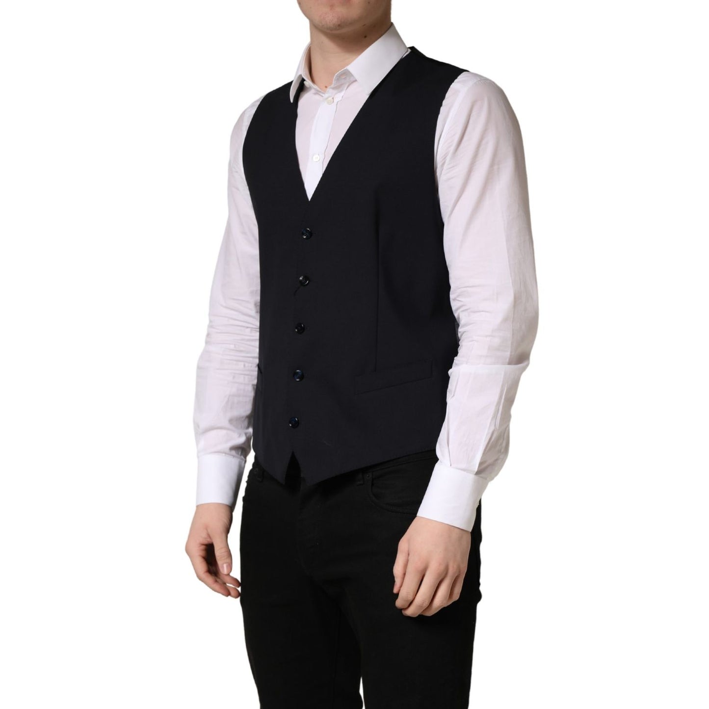 Dolce & Gabbana Black Wool Single Breasted Waistcoat Vest