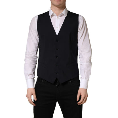 Dolce & Gabbana Black Wool Single Breasted Waistcoat Vest