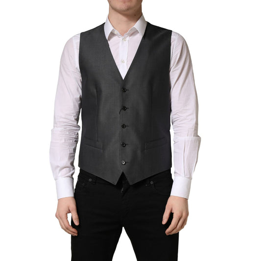 Dolce & Gabbana Dark Gray Single Breasted Men Waistcoat Vest