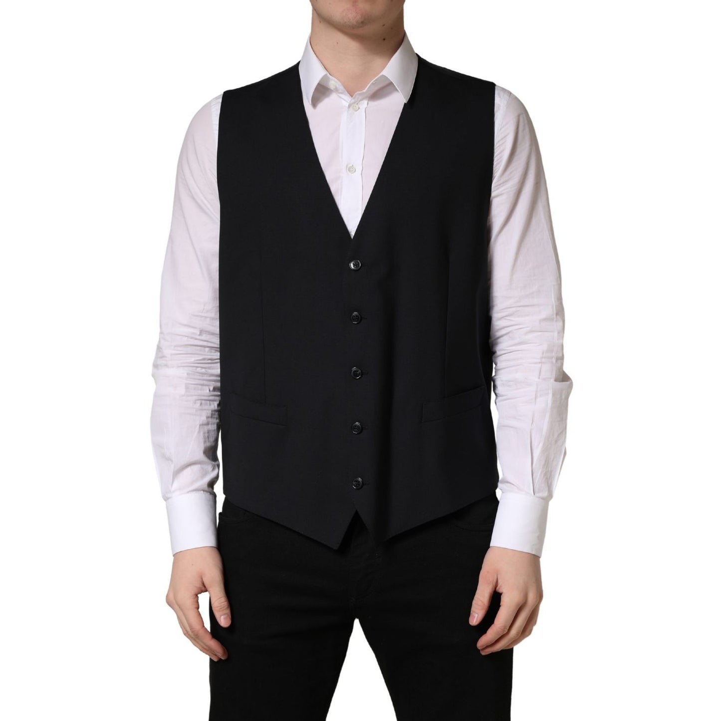 Dolce & Gabbana Black Wool Single Breasted Waistcoat Vest