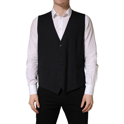 Dolce & Gabbana Black Wool Single Breasted Waistcoat Vest