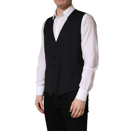 Dolce & Gabbana Black Wool Single Breasted Waistcoat Vest
