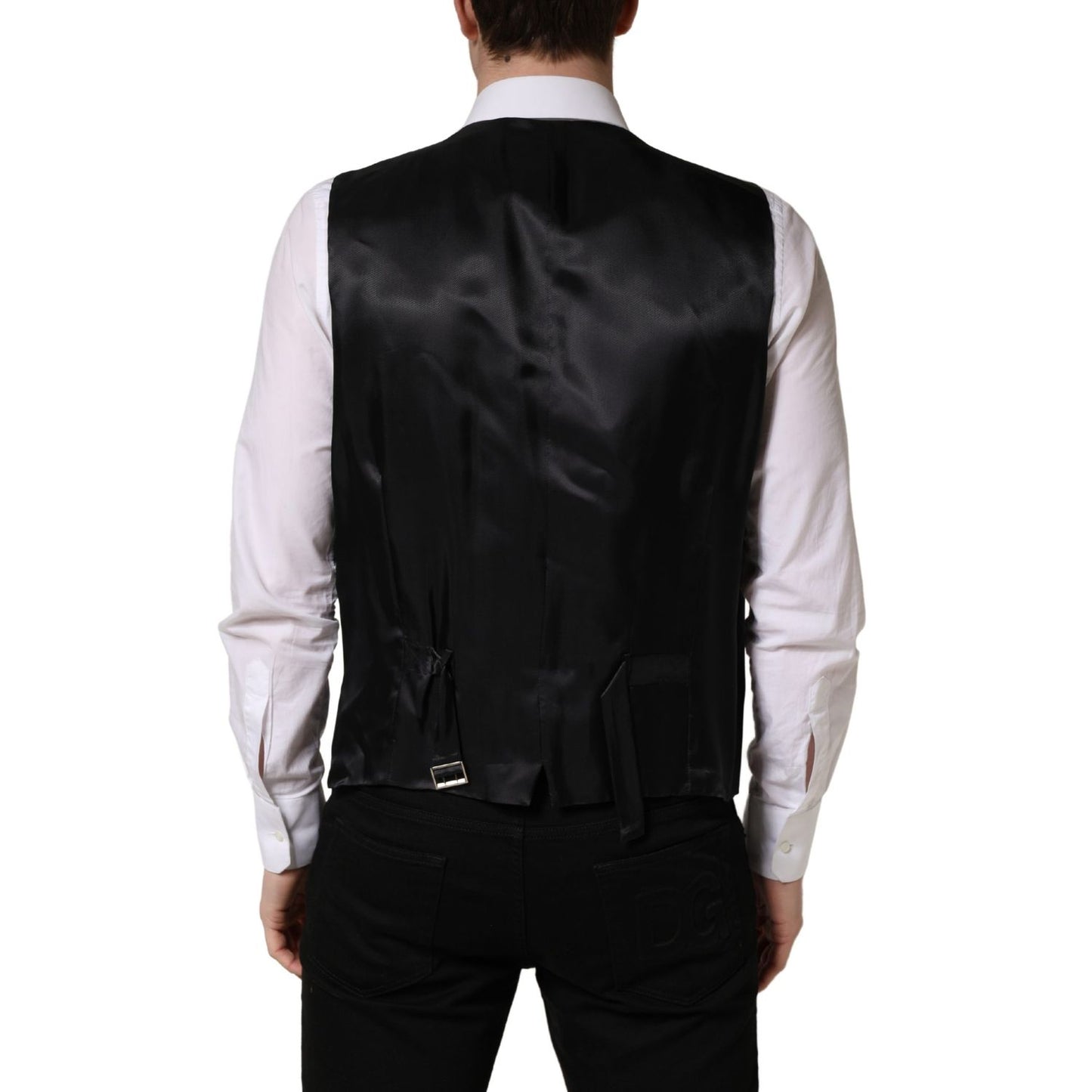 Dolce & Gabbana Black Wool Single Breasted Waistcoat Vest