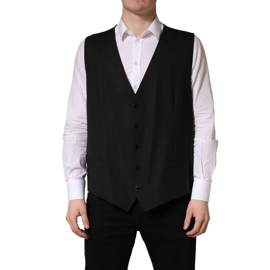Dolce & Gabbana Black Wool Single Breasted Waistcoat Vest