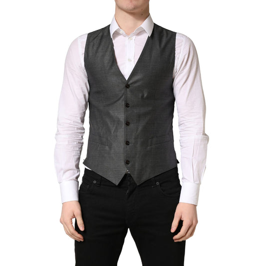 Dolce & Gabbana Dark Gray Wool Dress Formal Waistcoat Vest