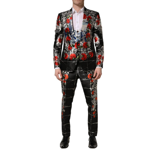 Dolce & Gabbana Black Floral 2 Buttons Formal 3 Piece Suit