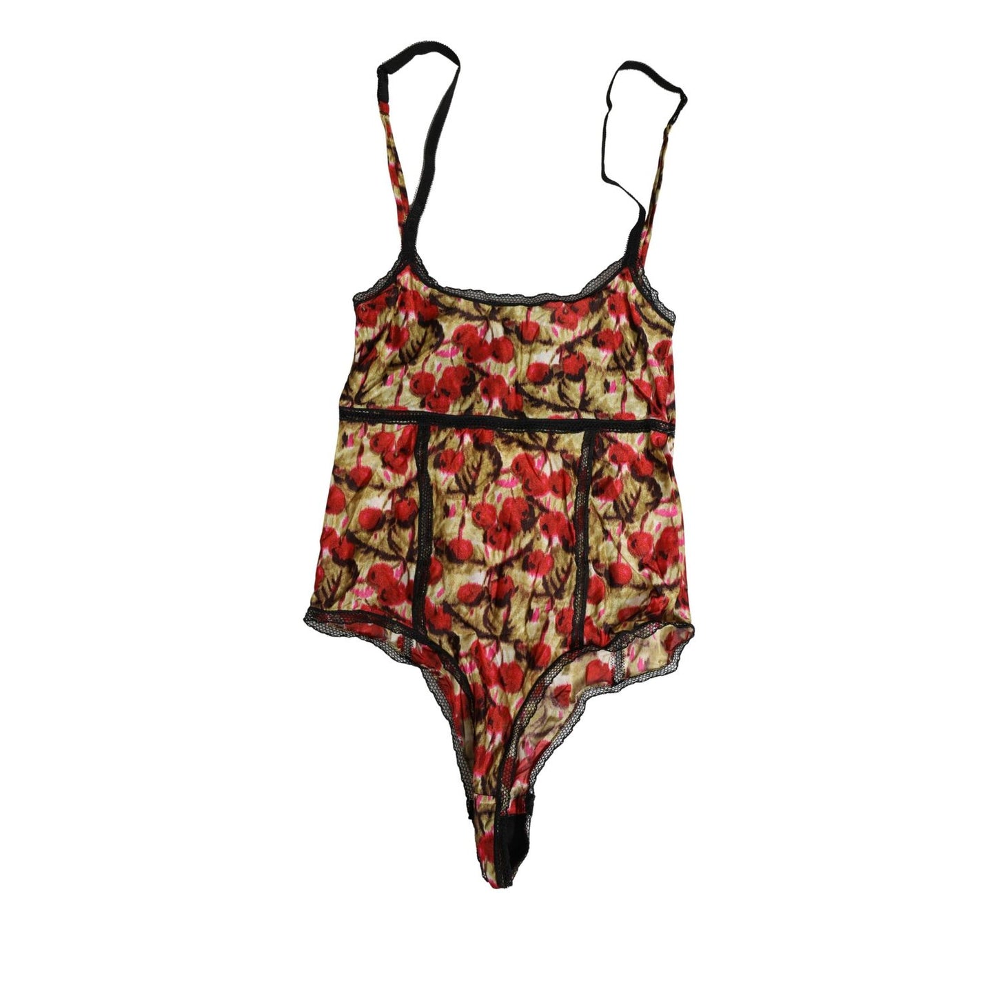 Roberto Cavalli Multicolor CherryPrint Lace Bodysuit Underwear