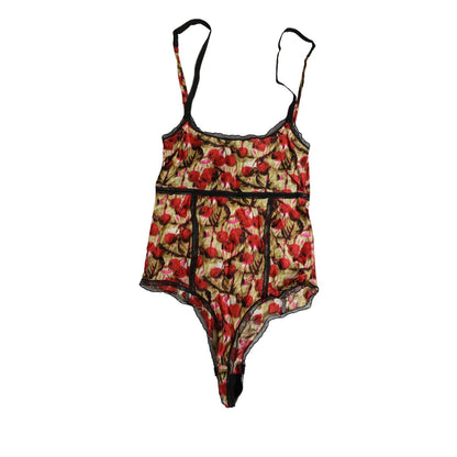 Roberto Cavalli Multicolor CherryPrint Lace Bodysuit Underwear