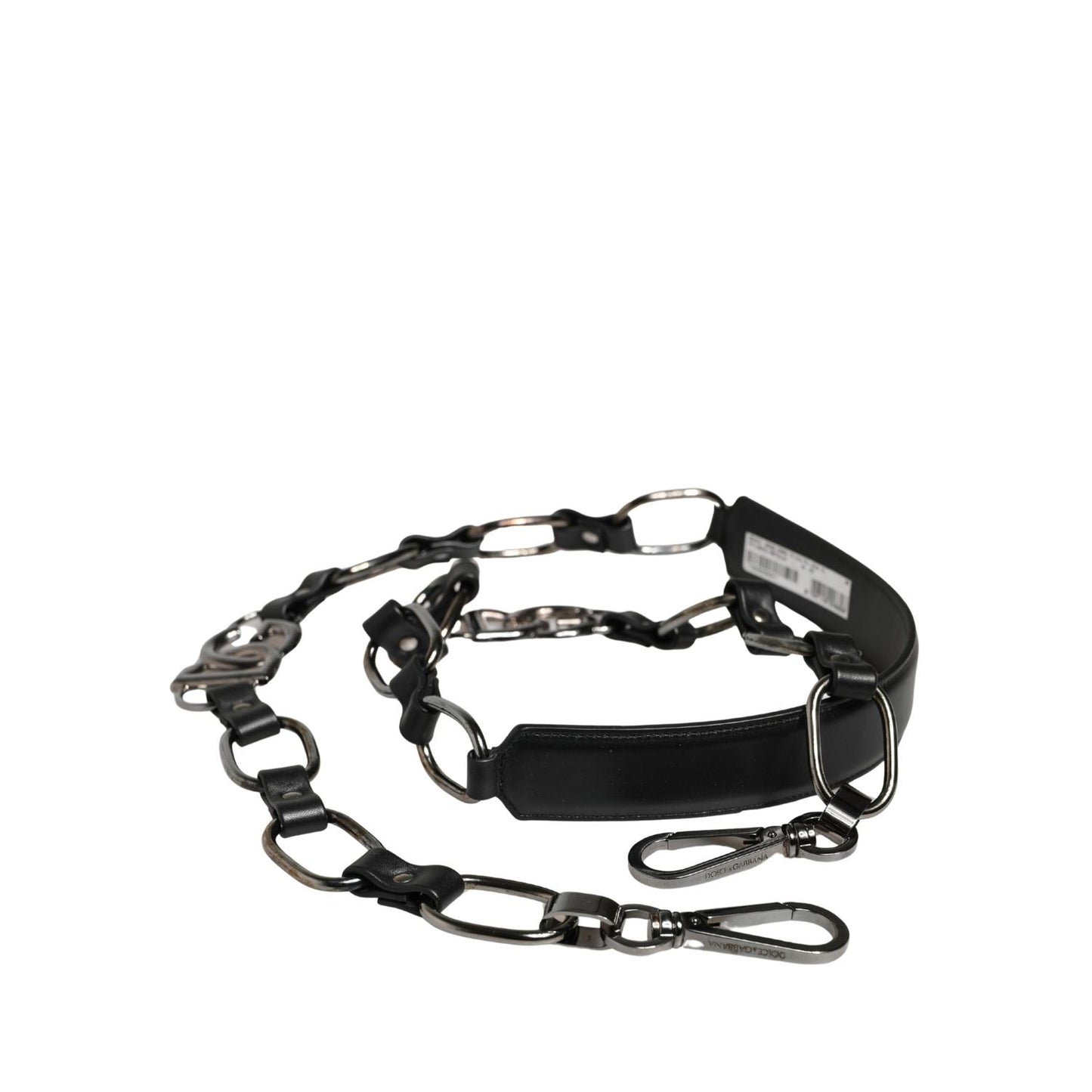 Dolce & Gabbana Black Leather Silver Chain Bag Accessory Shoulder Strap