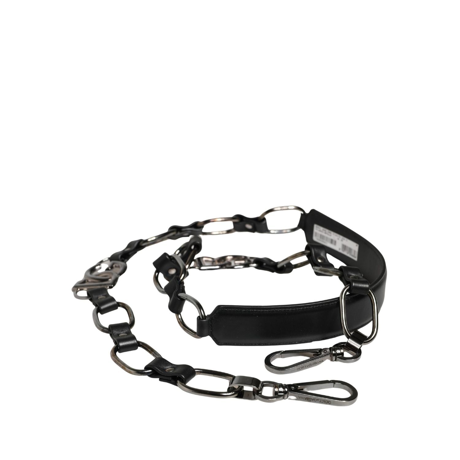 Dolce & Gabbana Black Leather Silver Chain Bag Accessory Shoulder Strap