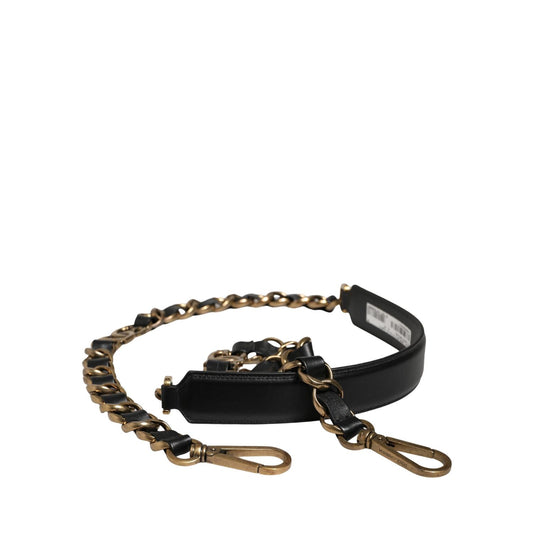 Dolce & Gabbana Black Leather Gold Chain Bag Accessory Shoulder Strap