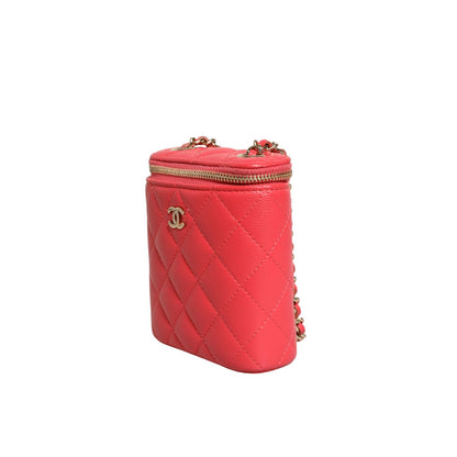 Chanel Red Caviar Quilted Small Vertical Coco Beauty Vanity Case with Chain