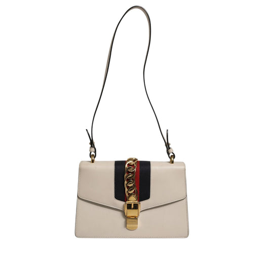 Gucci White Calfskin Leather Sylvie Crossbody Bag