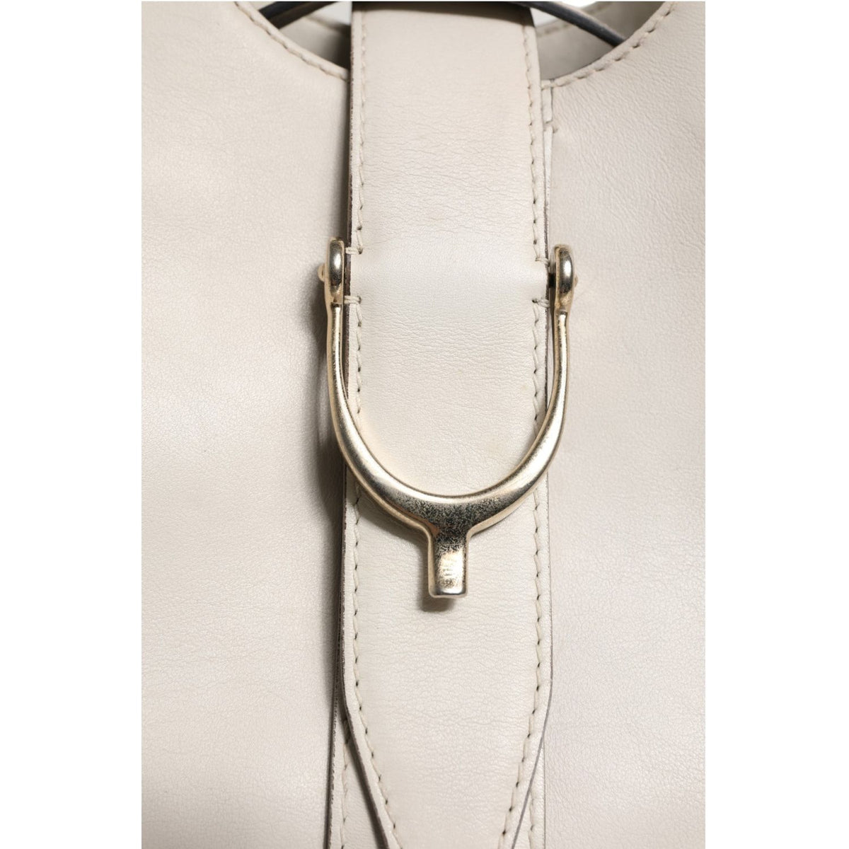 Gucci White Leather Stirrup Top Handle Bag