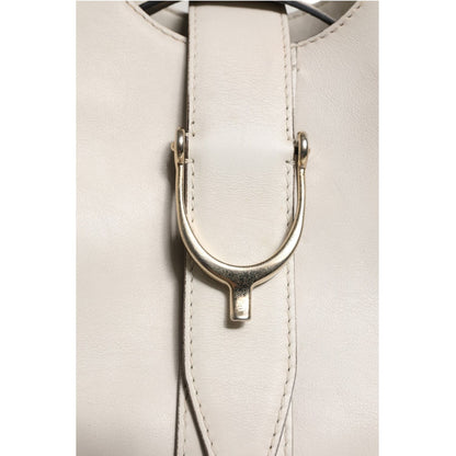 Gucci White Leather Stirrup Top Handle Bag