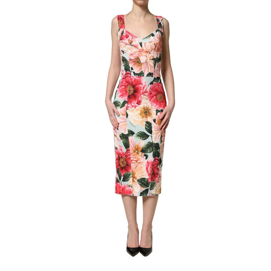 Dolce & Gabbana Multicolor Floral Print Viscose Sheath Dress