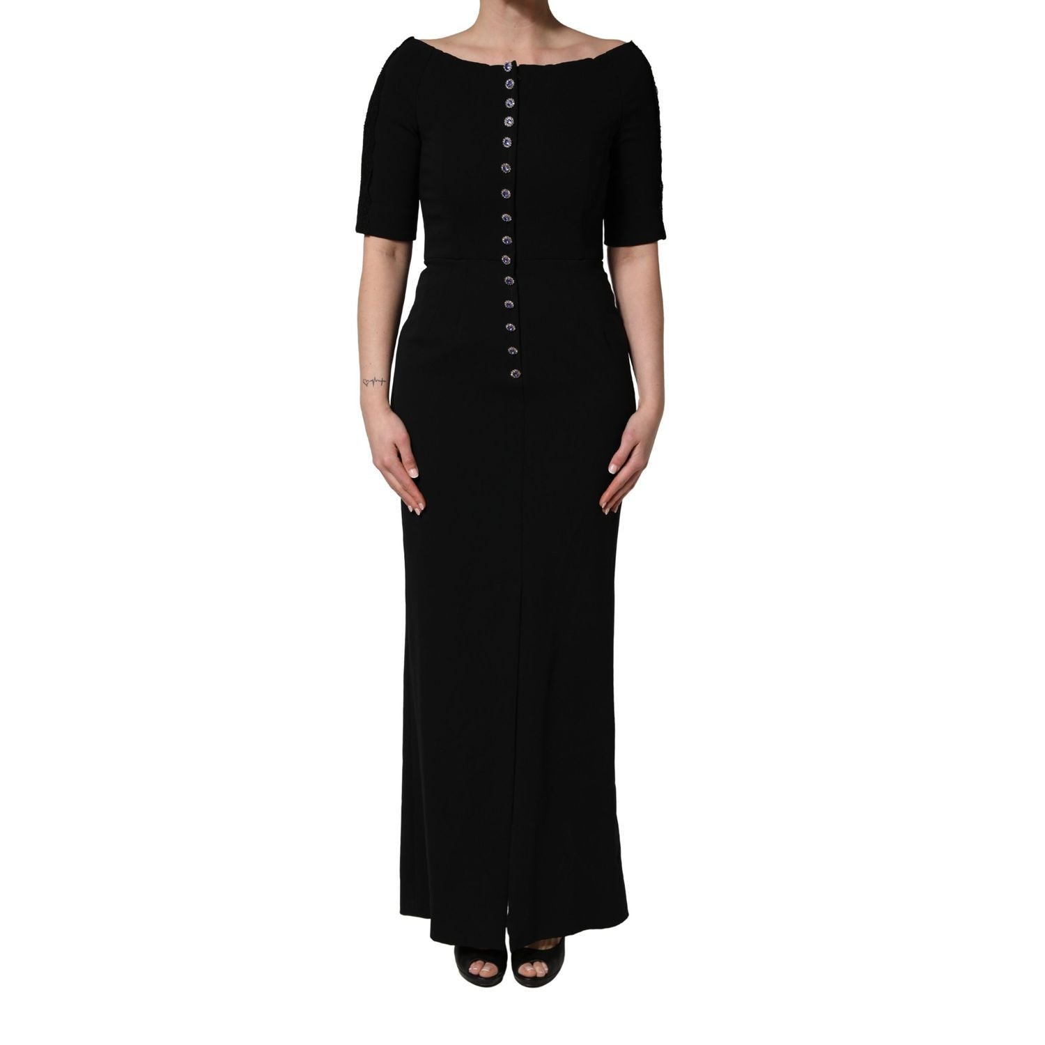 Dolce & Gabbana Black Silk Button Bodice Sheath Maxi Dress
