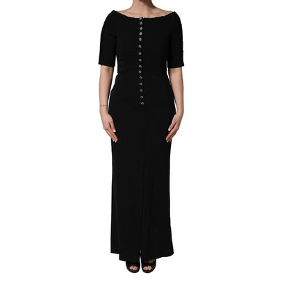 Dolce & Gabbana Black Silk Button Bodice Sheath Maxi Dress