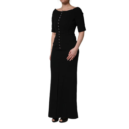 Dolce & Gabbana Black Silk Button Bodice Sheath Maxi Dress