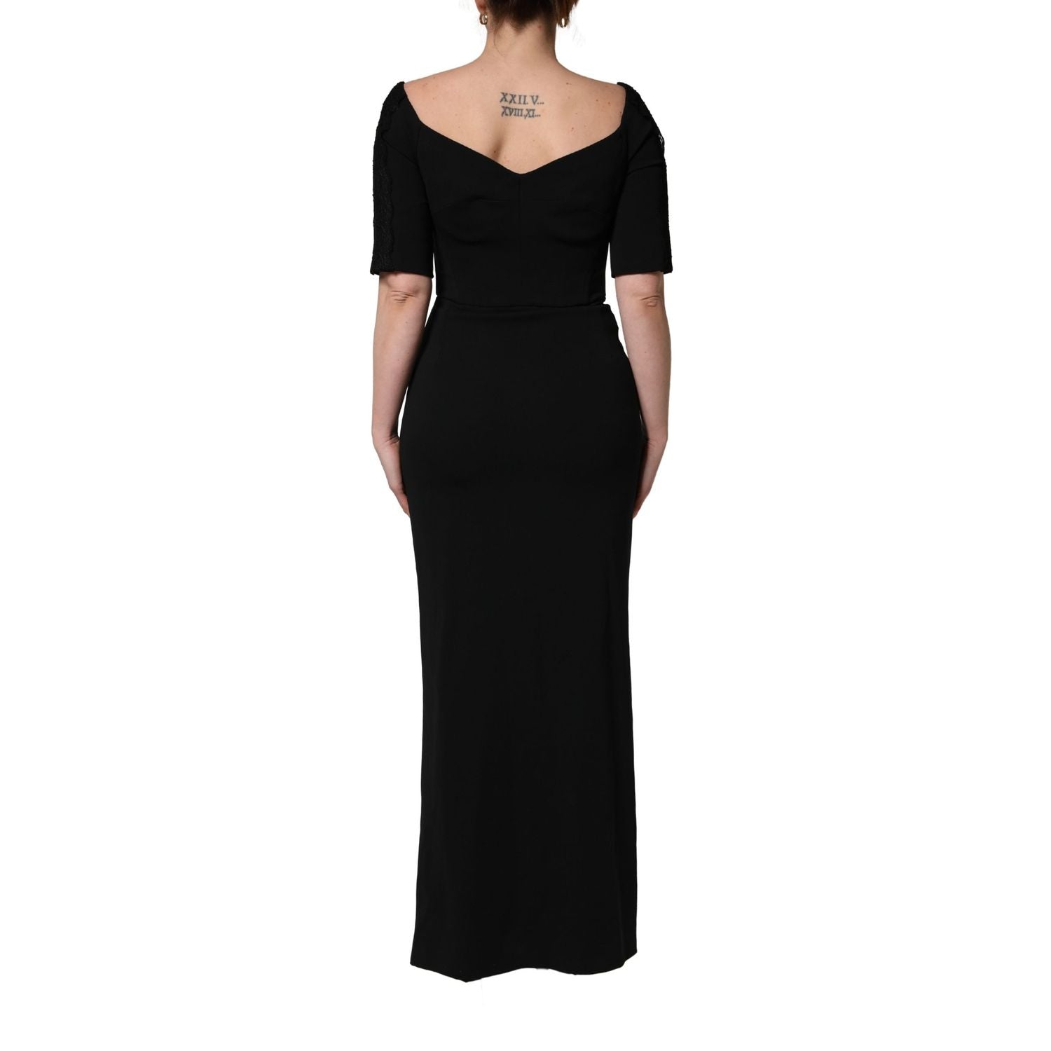 Dolce & Gabbana Black Silk Button Bodice Sheath Maxi Dress