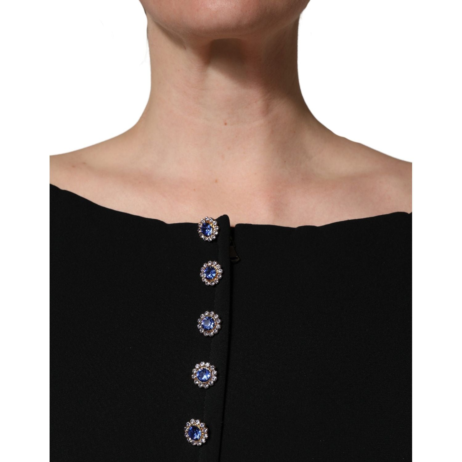 Dolce & Gabbana Black Silk Button Bodice Sheath Maxi Dress
