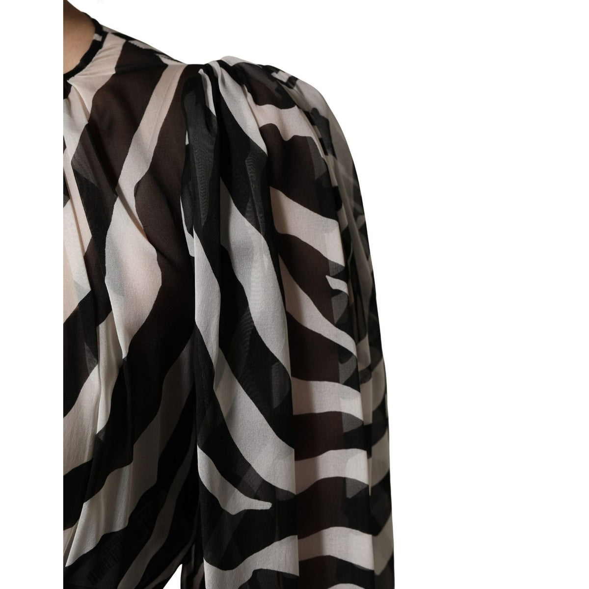 MSGM Black White Zebra Puff Sleeves Mini Dress