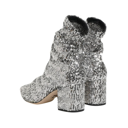 Dolce & Gabbana Silver Sequined Short Boots Stretch Shoes