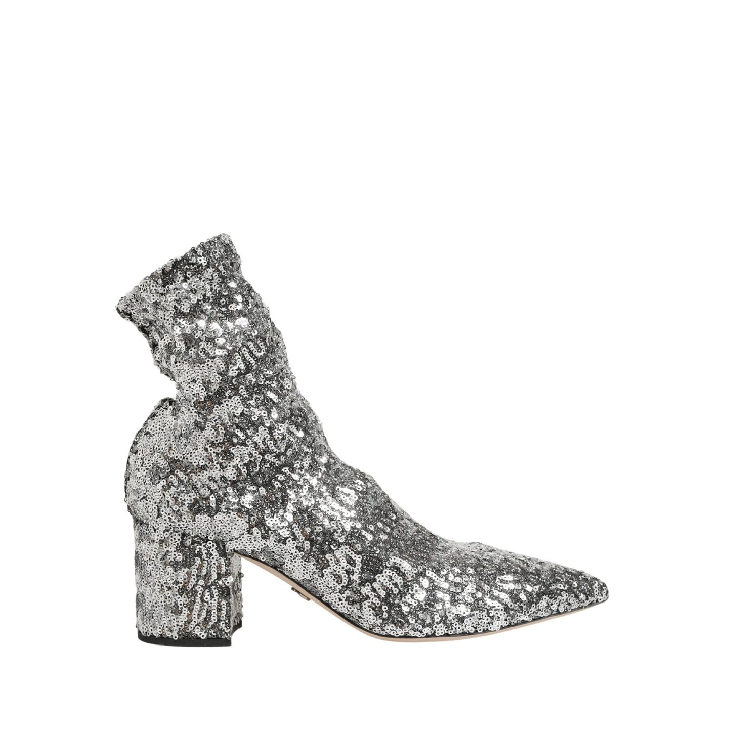 Dolce & Gabbana Silver Sequined Short Boots Stretch Shoes