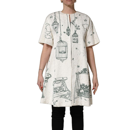 Dolce & Gabbana White Jacquard Garden Print Coat Jacket