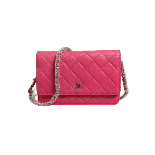 Chanel Pink Quilted Lambskin Wallet On Chain WOC Silver