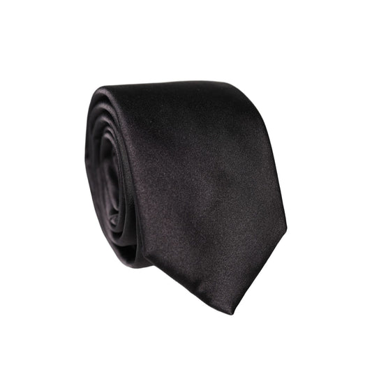 Dolce & Gabbana Black Solid Silk Satin Wide Adjustable Men Necktie Tie
