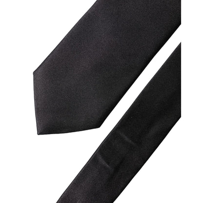 Dolce & Gabbana Black Solid Silk Satin Wide Adjustable Men Necktie Tie