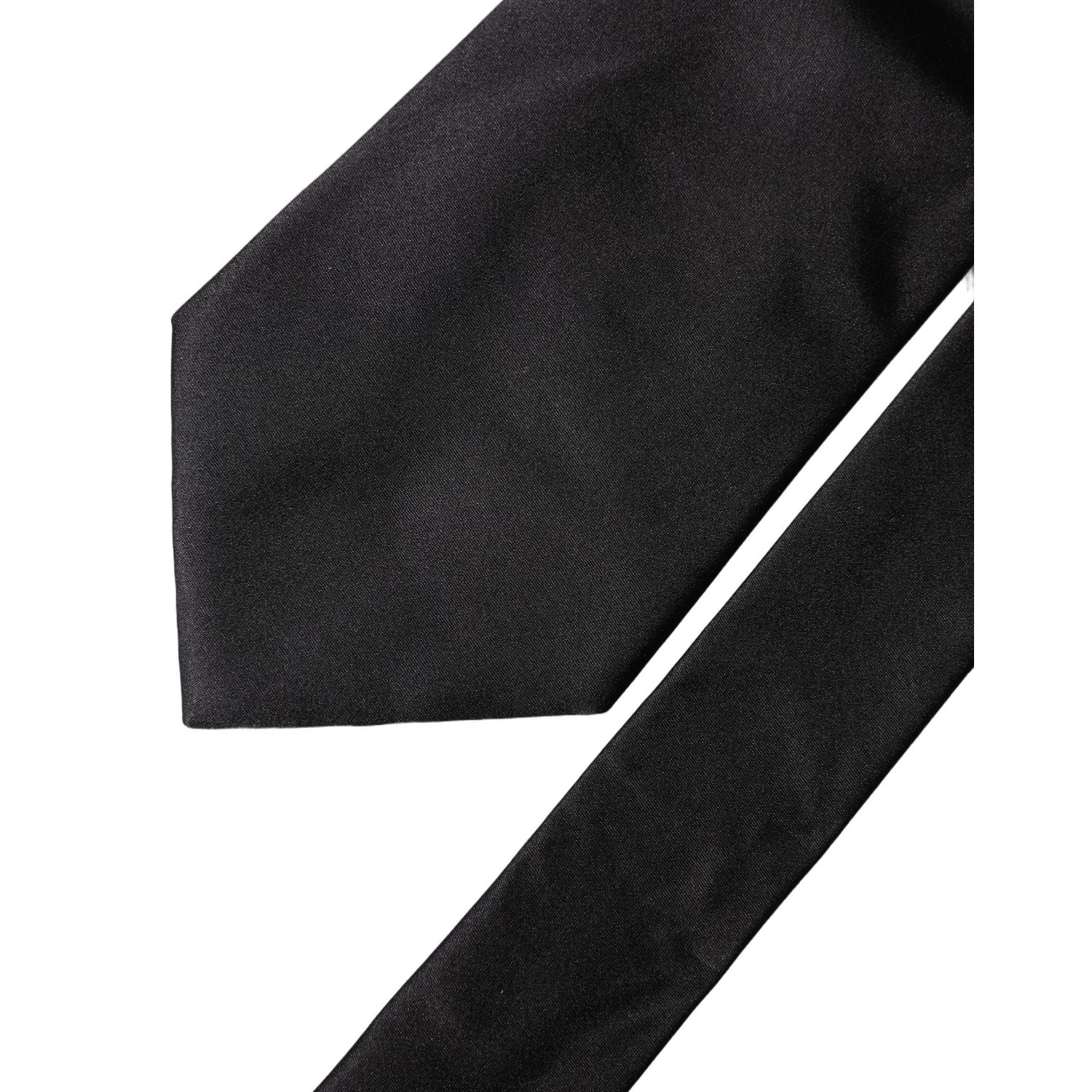 Dolce & Gabbana Black Solid Satin Silk Adjustable Women Necktie Tie