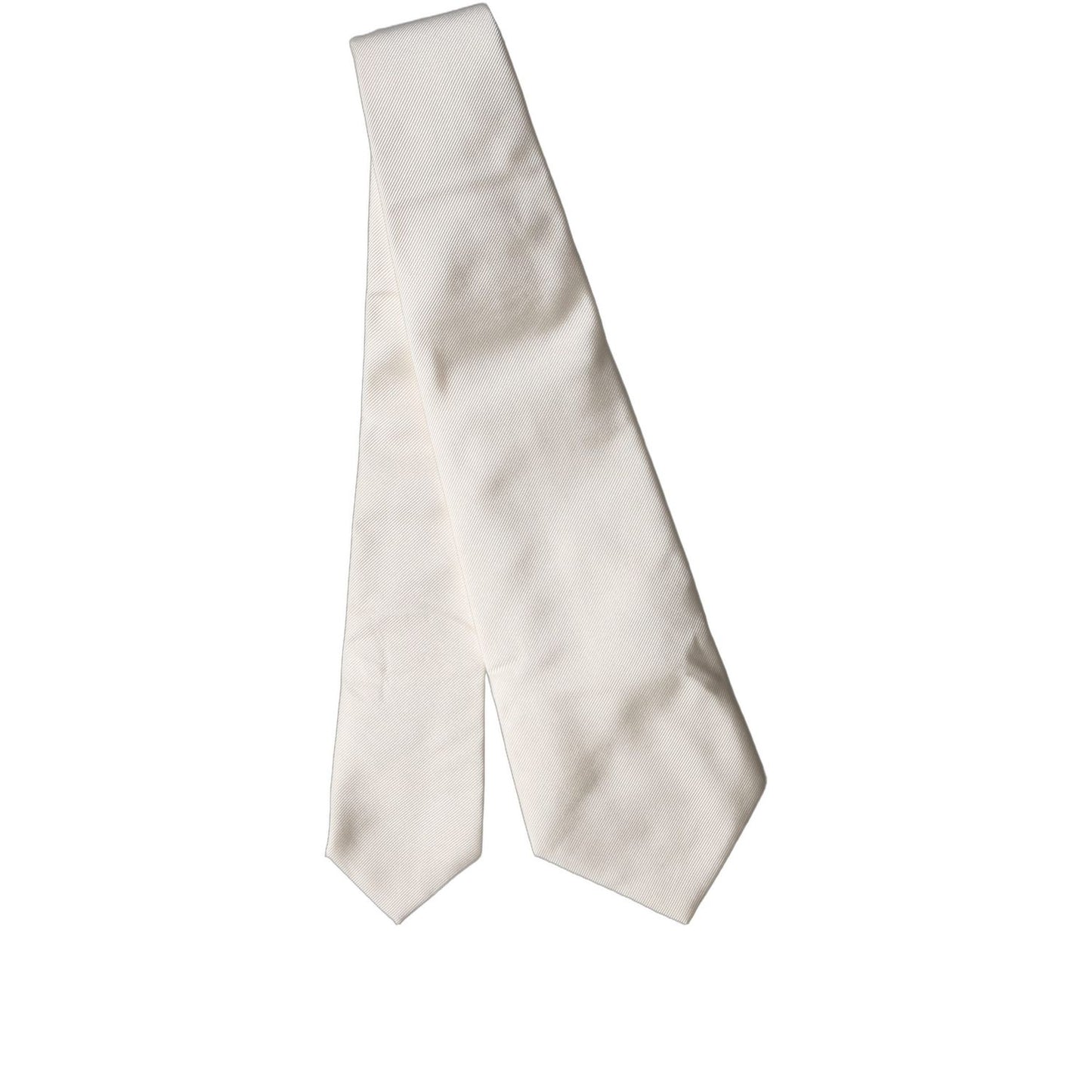 Dolce & Gabbana Off White Solid Silk Adjustable Women Tied Necktie Tie