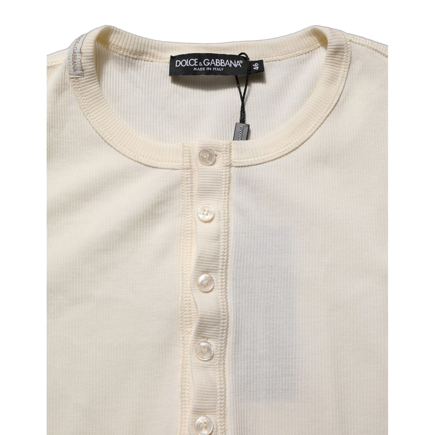 Dolce & Gabbana White Long Sleeves Henley Pullover Sweater