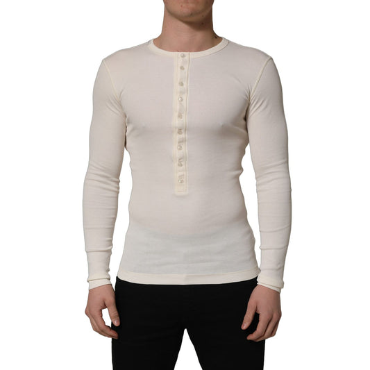 Dolce & Gabbana White Long Sleeves Henley Pullover Sweater