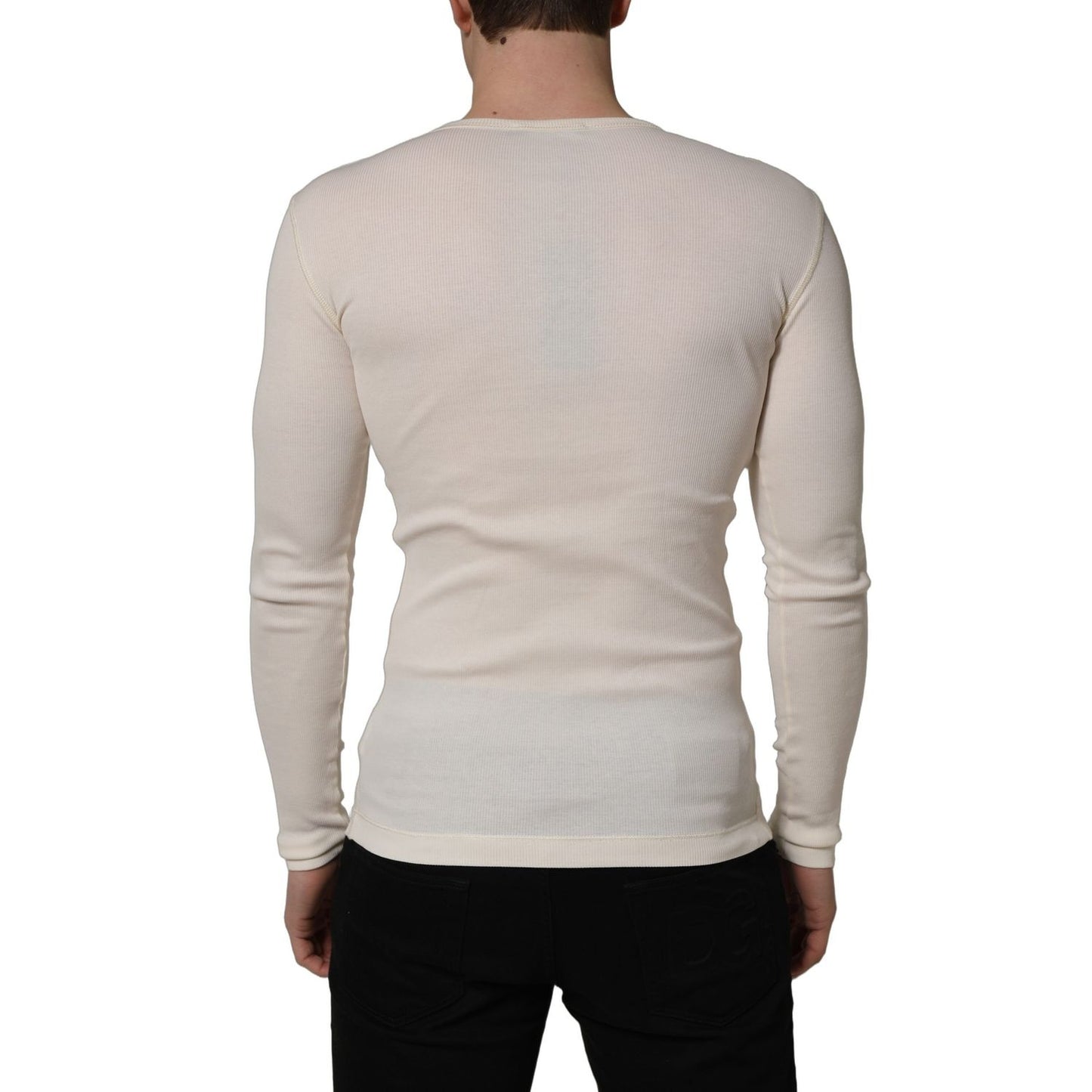 Dolce & Gabbana White Long Sleeves Henley Pullover Sweater
