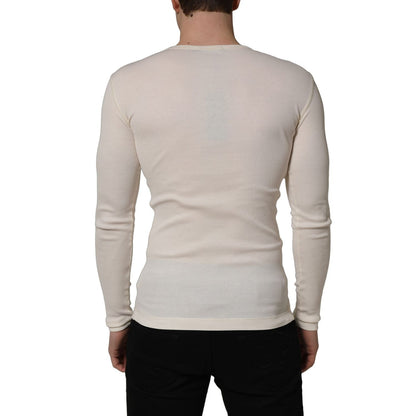 Dolce & Gabbana White Long Sleeves Henley Pullover Sweater