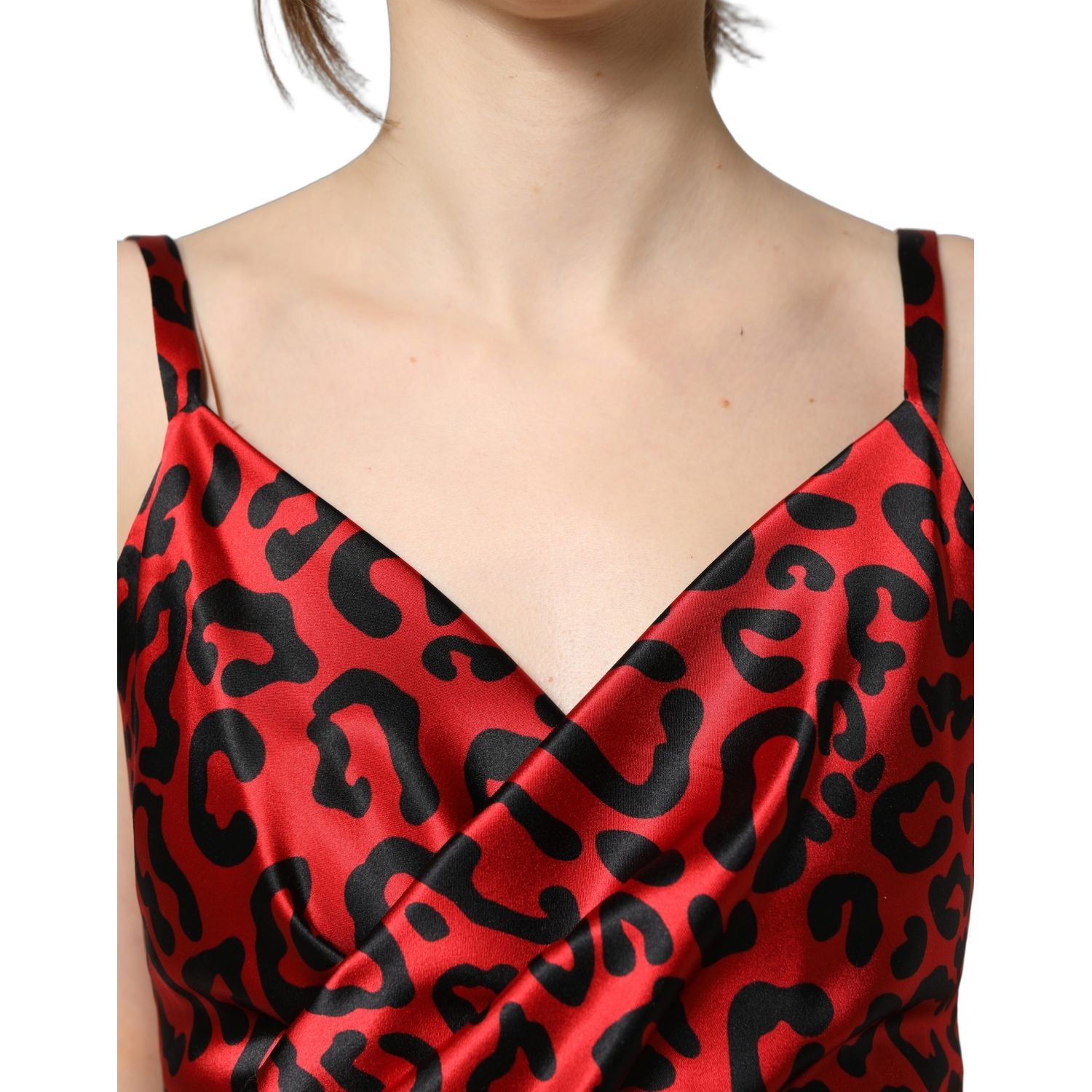 Dolce & Gabbana Red Leopard Draped Sleeveless Maxi Dress