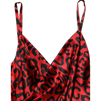 Dolce & Gabbana Red Leopard Draped Sleeveless Maxi Dress