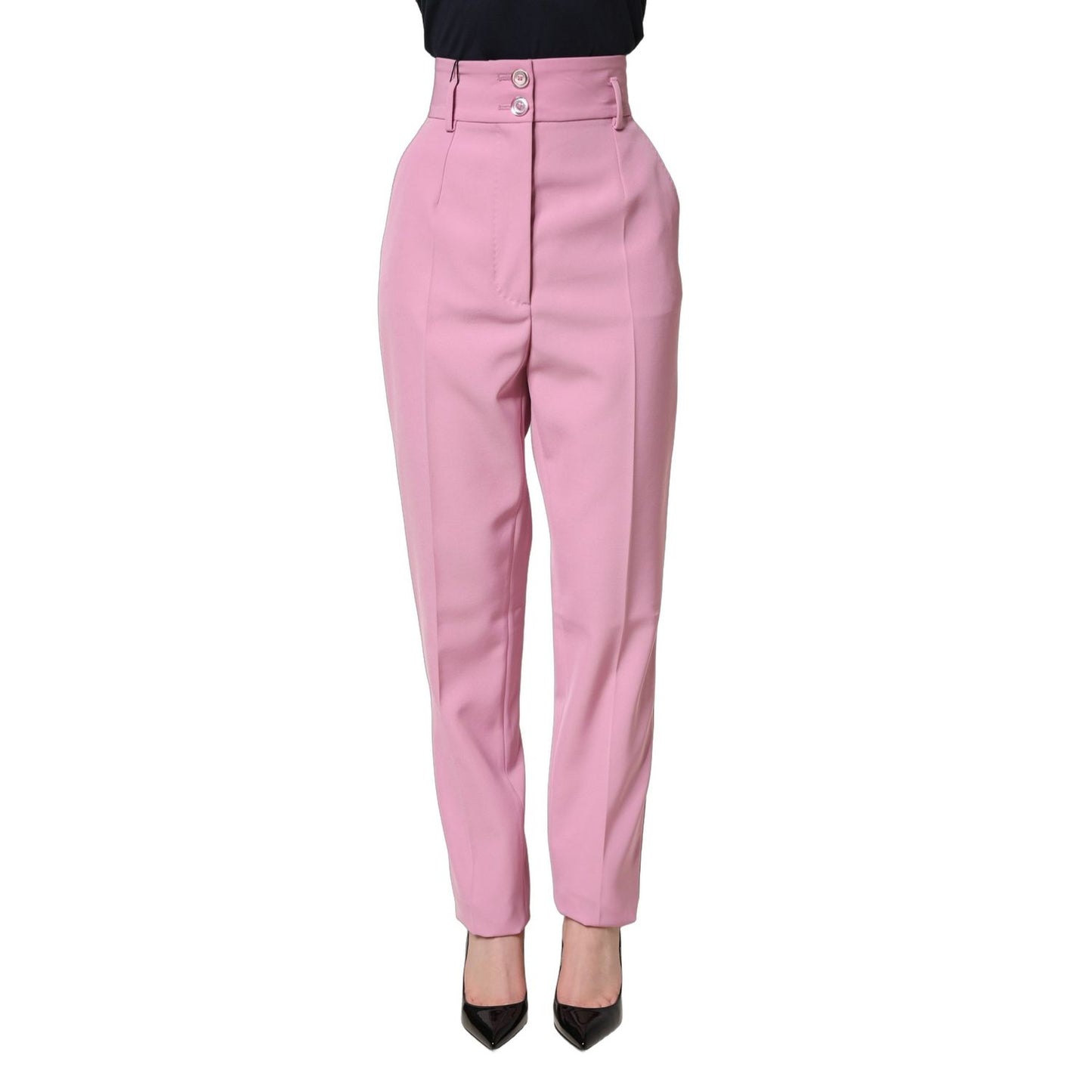 Dolce & Gabbana Pink High Waisted Polyester Trouser Pants
