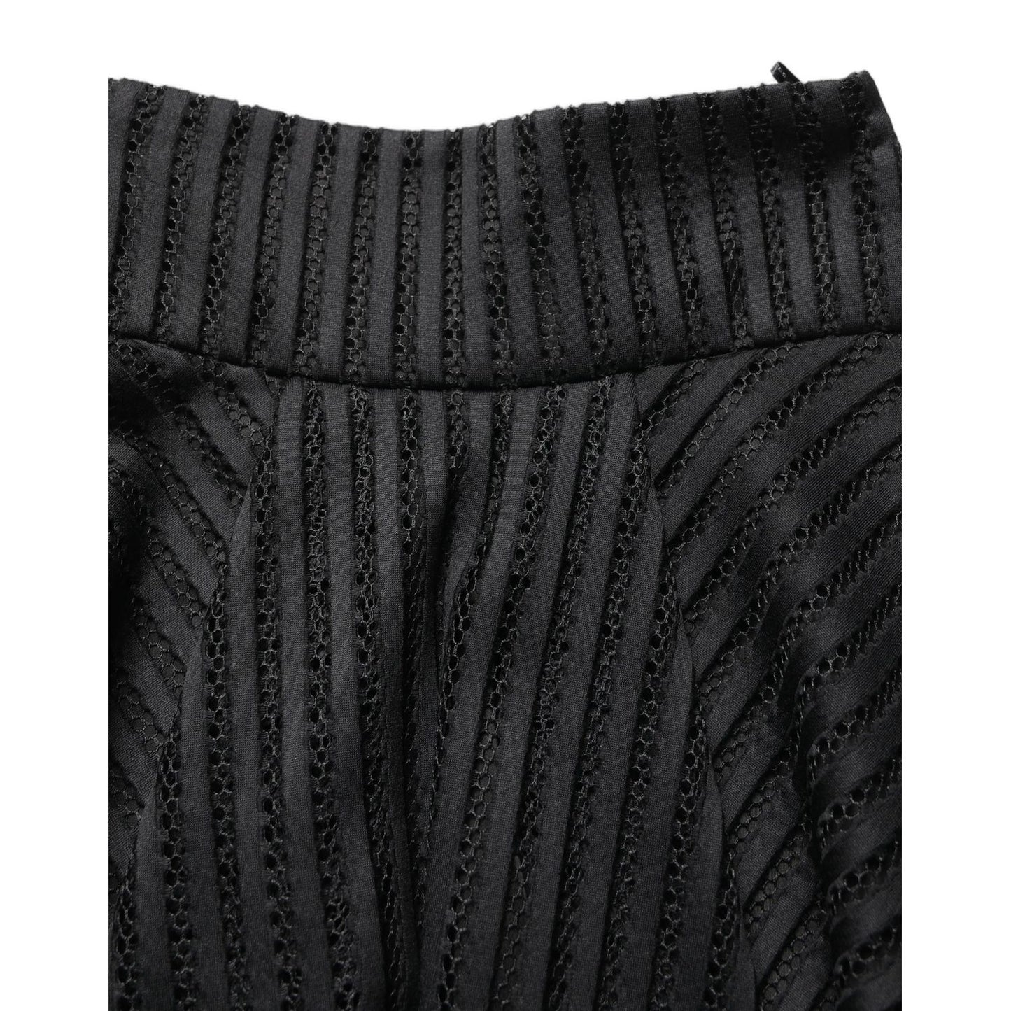 PINKO Cotton Striped Flared Silhouette Aline Midi Black