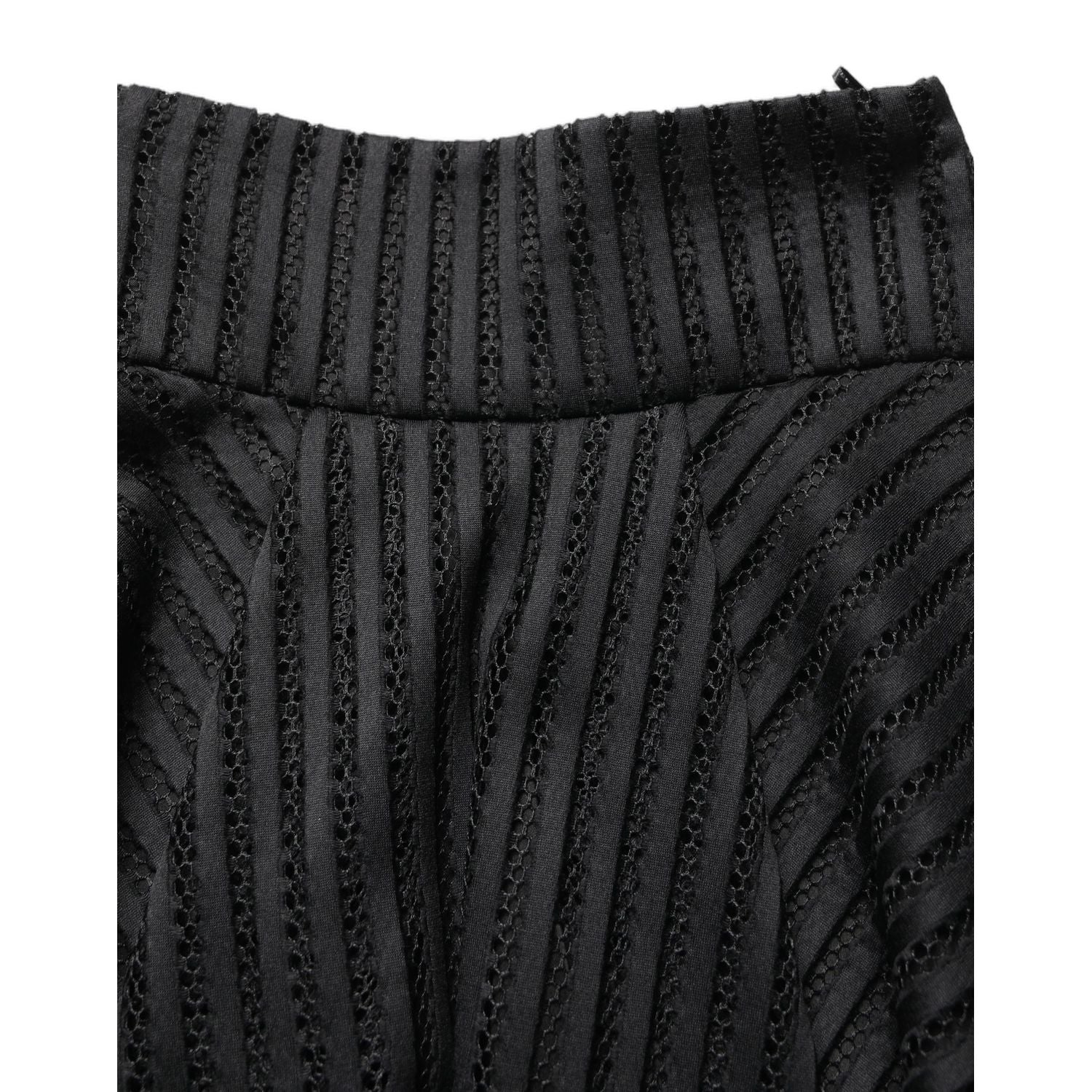 PINKO Cotton Striped Flared Silhouette Aline Midi Black